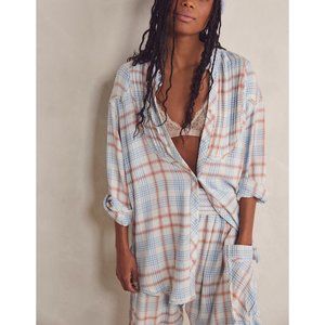 NWT Free People Plaid About You Sleep Top / Ivory Combo